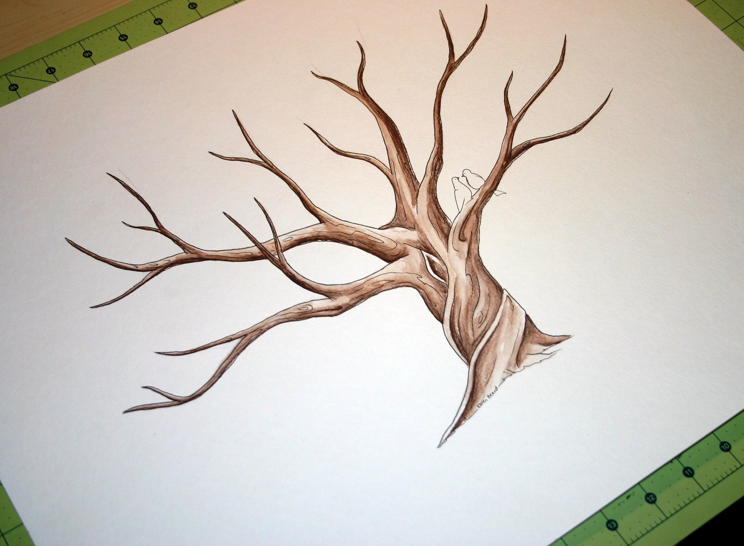 RESERVED for Ktanaw Schiff  -Wedding Guest Book Tree fingerprint tree handpainted custom rustic wide branches