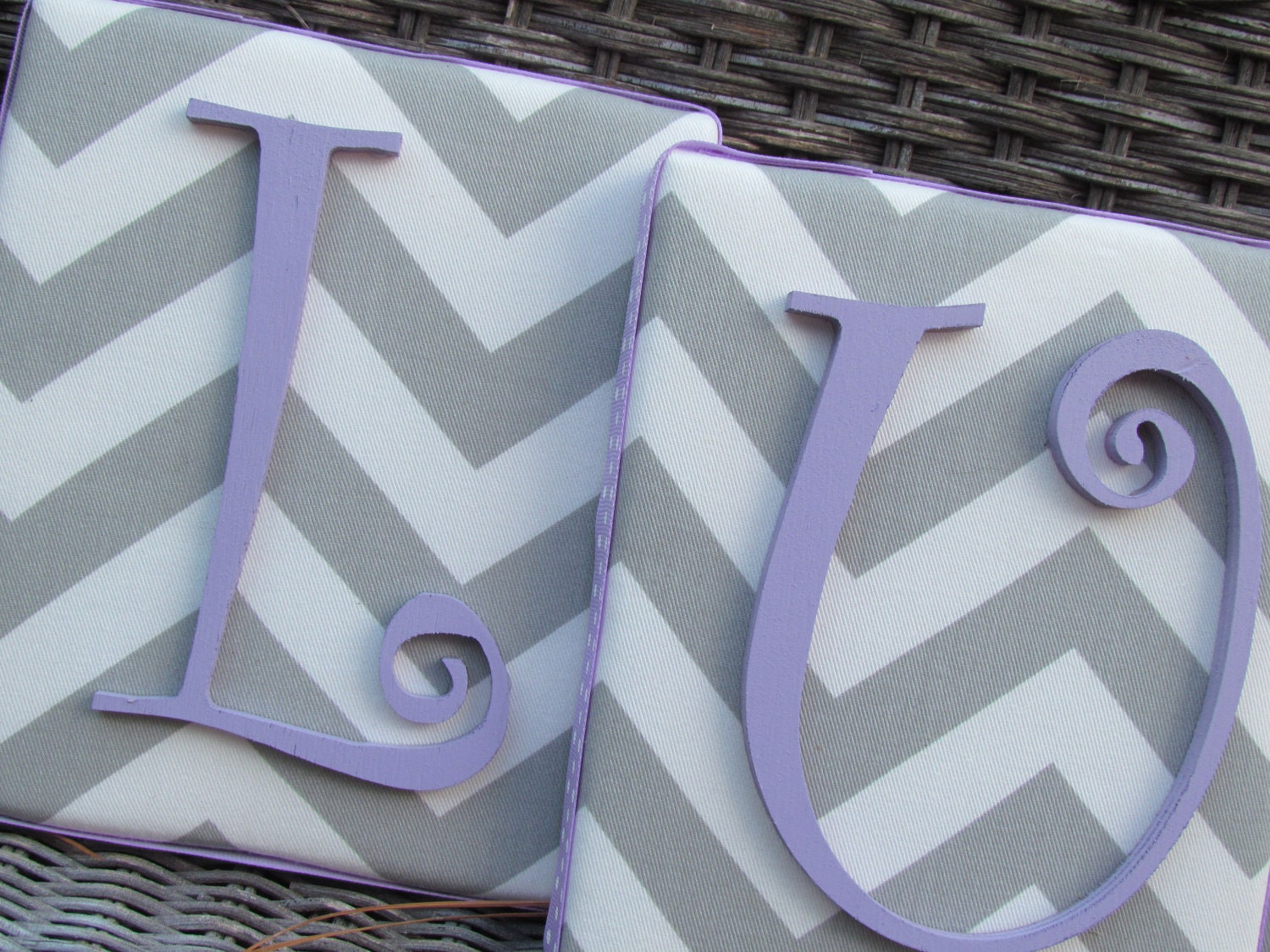 Framed Monogram, 6x7 Gray and Lavender, Gray Chevron, Painted Letters, Personalized Nursery Decor