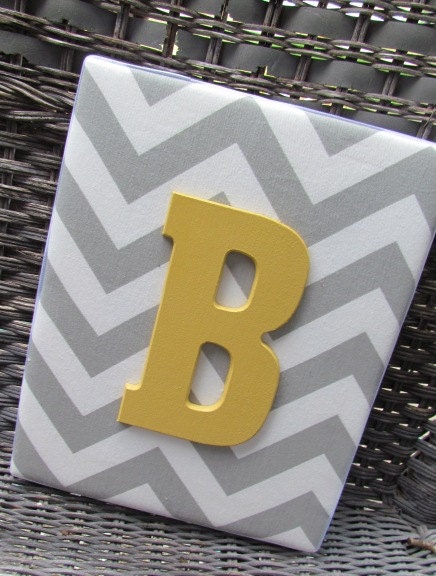 Gray Chevron Letters, 8x10  Gray Nursery Letters, Gray and Yellow Wall Letters, Framed Monogram, Painted Letters, Wood Letters, Personalized
