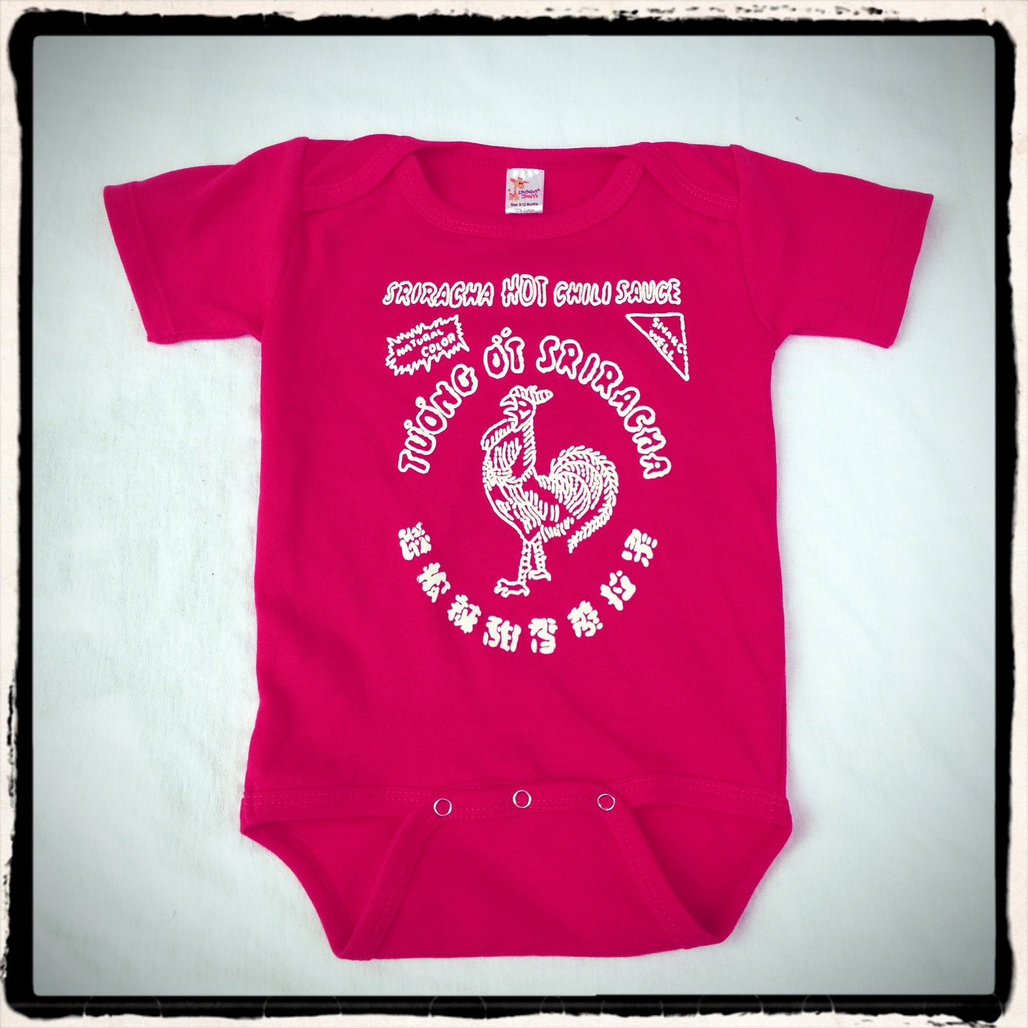 Sriracha Hot Chili Sauce Red Onesie 100% Cotton One Piece BodySuit Sz 3 to 18 months FREE SHIP