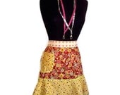 Burgundy and Gold Floral Half Apron
