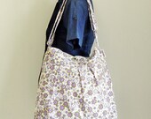 NEW- Large Canvas Sling Bag with Adjustable Strap in Purple Floral Prints (Ready to Ship)