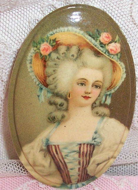 Set/6 Antique FRENCH Lady w/ ROSE Bonnet/Garden/Dance Scene CELLULOID Litho Picture/Plaque