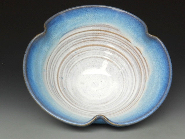 Salad Bowl White Blue Rim