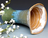 Flared Flower Vase Pottery Blue Drip C