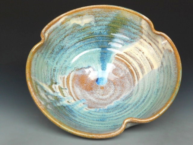 Salad Bowl Speckled Stone Swirled Blue Glaze E