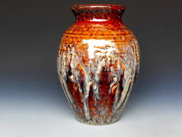 Dark Honey Glaze Flower Vase Ceramic Pottery D