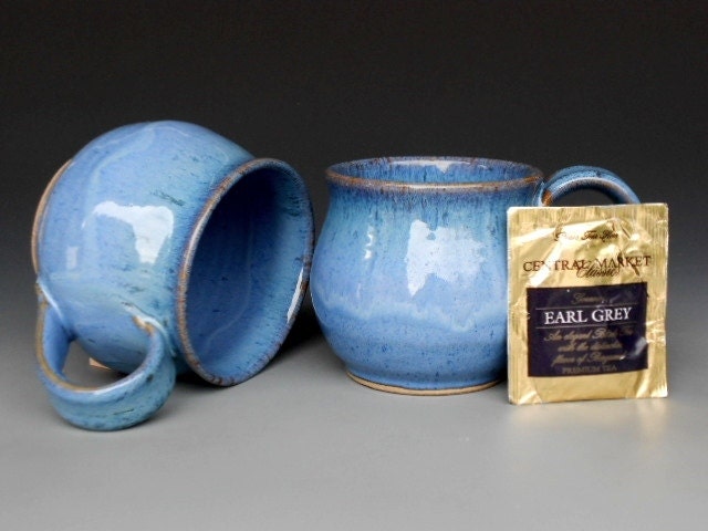Blue Mug Ceramic Coffee Cup Blue Green Rim Round