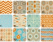 Decorative Throw Pillow Cover One Orange and Turquoise on Natural 12 x 16 OR 12 x 18 Inches Chevron Pillows Greek Key Pillows