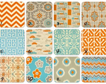 Decorative Throw Pillow Cover One Orange and Turquoise on Natural 12 x 16 OR 12 x 18 Inches Chevron Pillows Greek Key Pillows