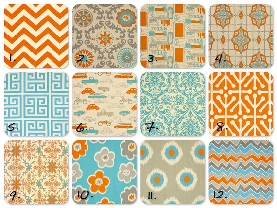 Decorative Throw Pillow Cover Orange and Turquoise on Natural 20 x 20 Inches - Chevron Pillows Greek Key Pillows