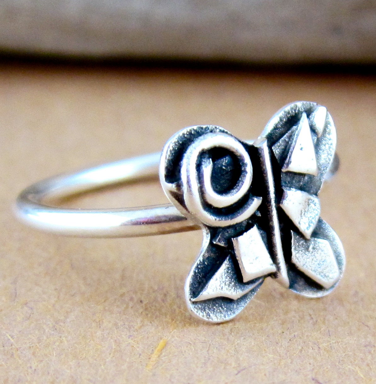 Sterling silver upcycled fused butterfly ring