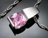 silver pendant - pink topaz necklace - wedding necklace - graduation - eco-friendly - Argentium silver - gemstone jewelry - 3431
