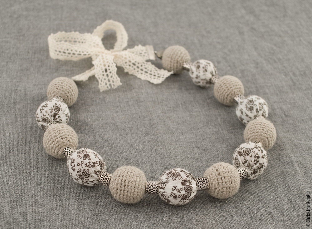 Gray Fabric Necklace - Shabby Chic Jewelry