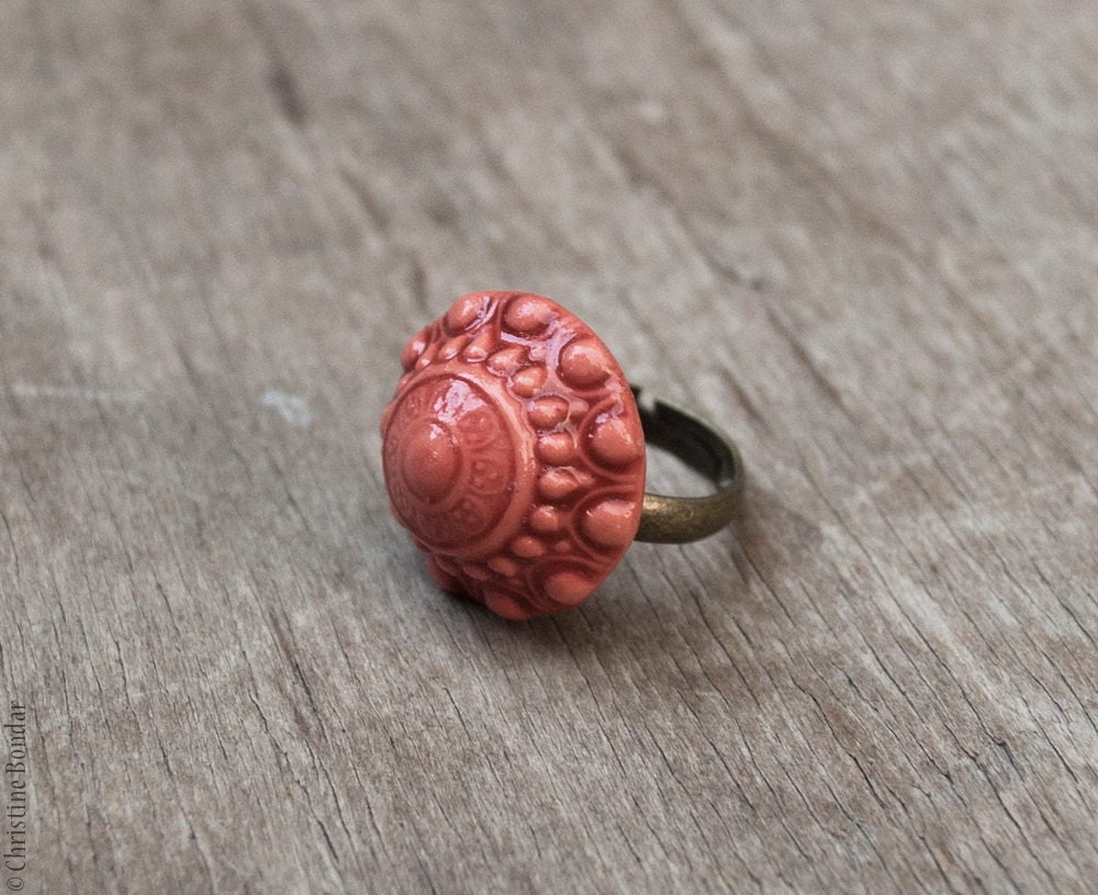 Coral Red Cocktail Ring - Fall Jewelry, Fall Fashion