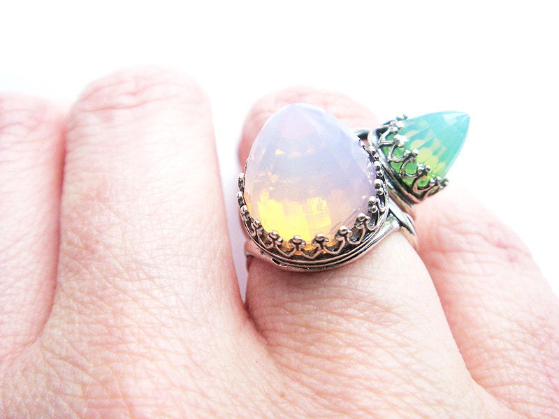 Swarovski Crystal Ring Rare Vintage Pink Opal Sterling Silver