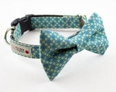 Blue Green Geometric Bowtie Dog Collar