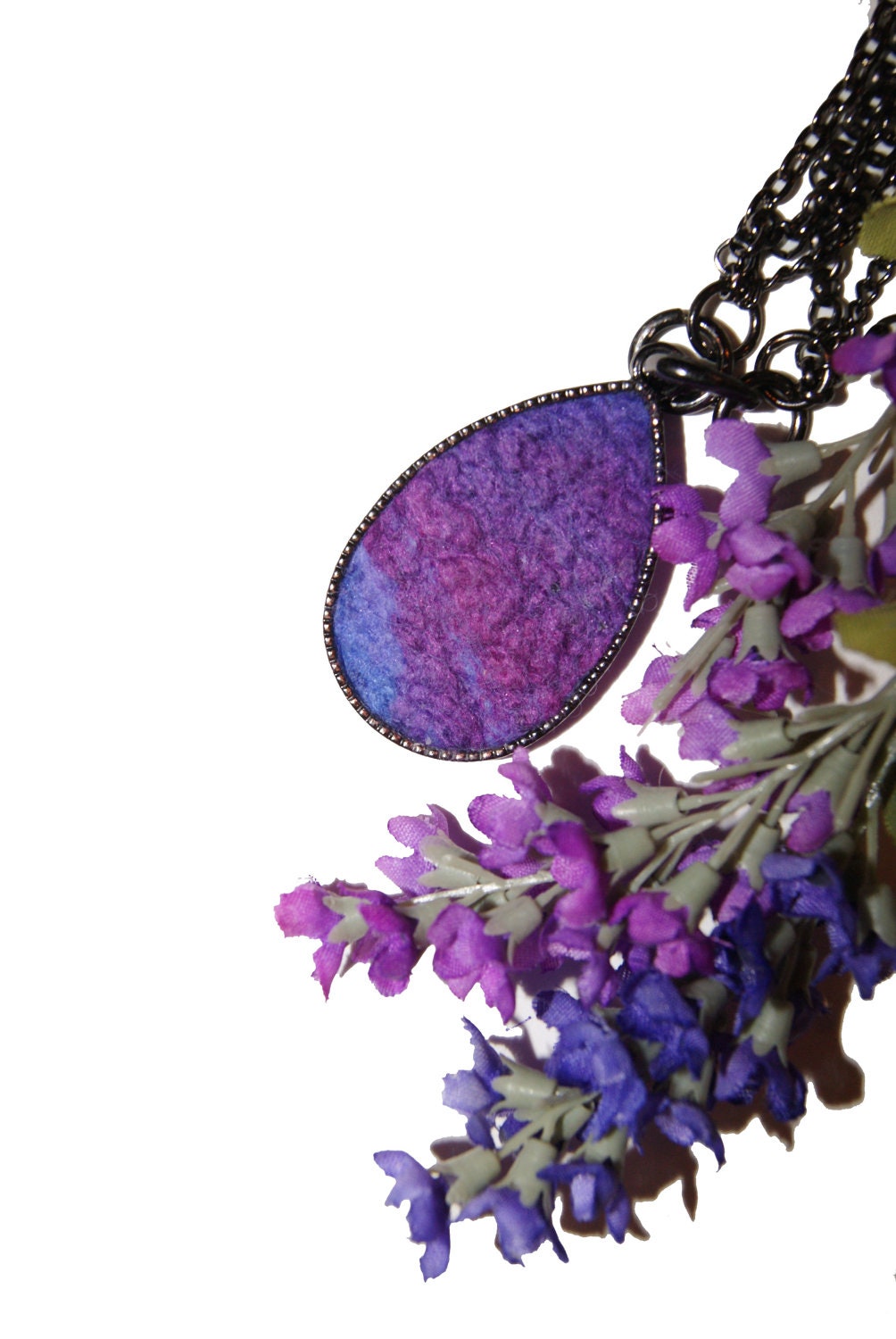 RESERVED FOR MILA - Elena's Felted Jewelry - Violet Purple Lavender Drop Shaped Pendant