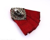 Miyu Decay Noir Filigree Brooch Red Dupioni Silk