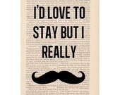 dictionary art vintage I Really MUSTACHE (MUST DASH) print - vintage art book page print - funny quote dictionary art