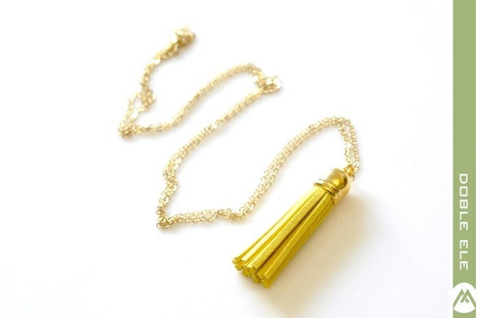 Suede Leather Tassel Necaklce - Yellow