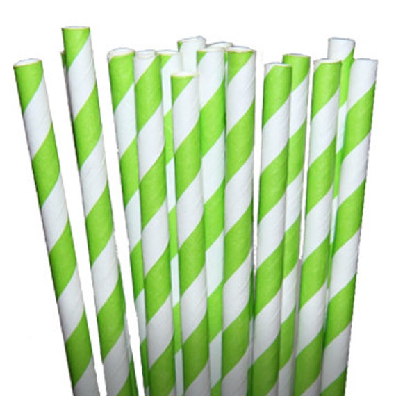 Stripe Lime Party Paper Straws - Cake Pop Sticks - Pixie Sticks - Qty 25 Il_570xn