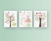 Girl Nursery Décor, Girl Nursery Art, Baby Girl Nursery Wall Art, Baby Girl Nursery, Girl Nursery Wall Art, Pink and Green,set of 3 8x10