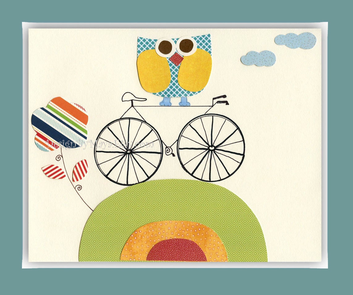 Nursery wall art print, Baby boy room decor, Owls ...My bikes green and orange, baby nursery art, baby room decor