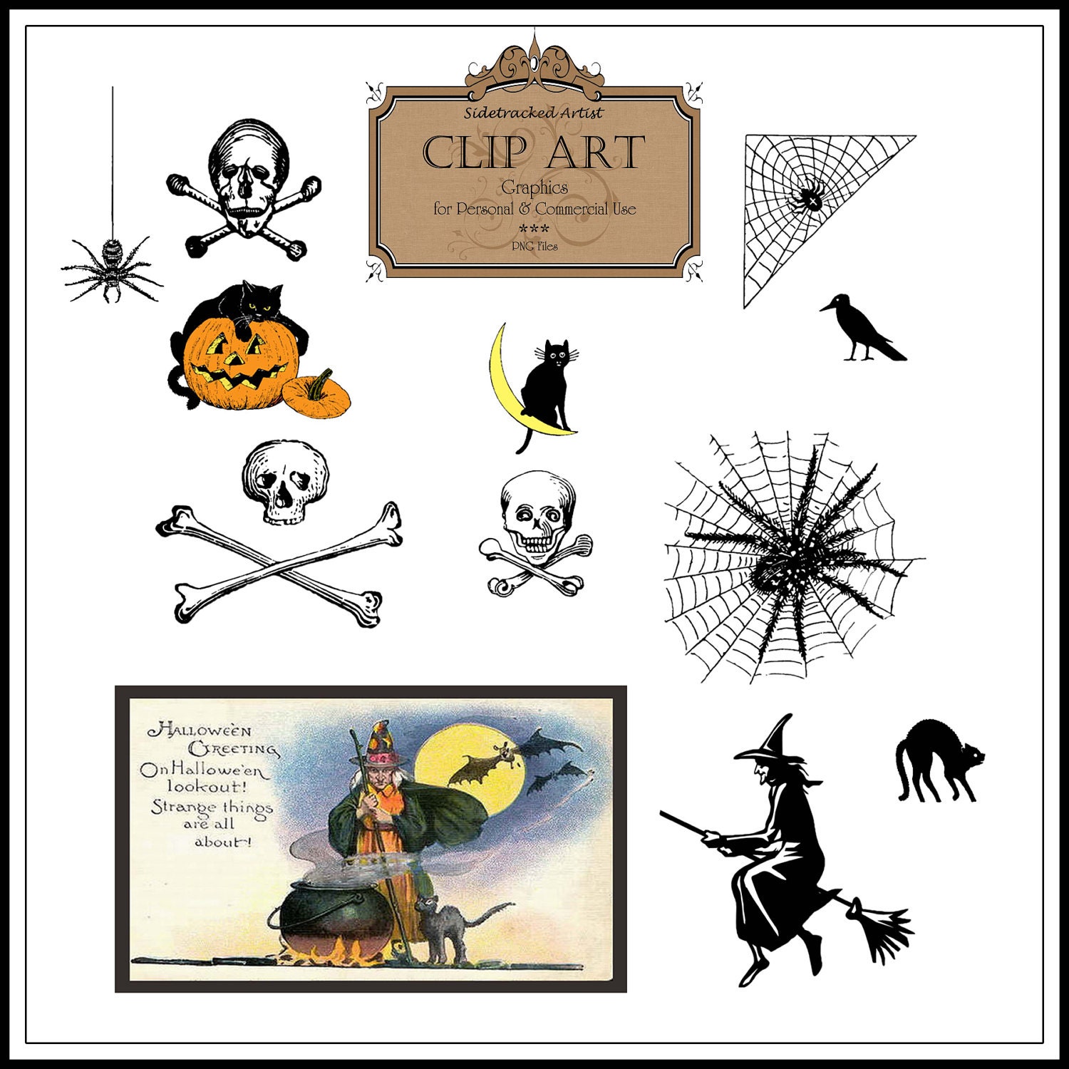 INSTANT Download Vintage Halloween Clip Art by sidetrackedartist