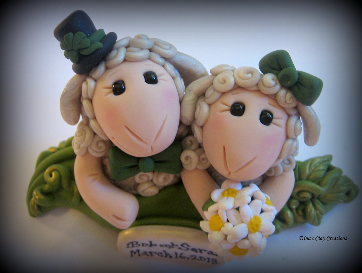 Wedding Cake Topper, Custom, Personalized, Sheep, Two Sheep in a Pod Polymer Clay Wedding/Anniversary Keepsake - trinasclaycreations