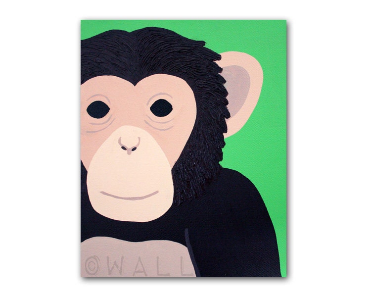Monkey Print for nursery. 8x10 safari artwork, baby  jungle art, child zoo decor animal for kids rooms and playrooms in brown and green