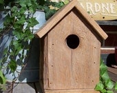 Birdhouse, Primitive Rustic Traditional - Recycled Weathered Natural Rough Cedar - Knot Hole Entrance
