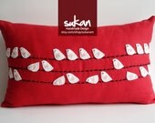 Sukan / Birds Red Linen Pillow Cover - decorative throw pillows - nursery decor - decorative pillows - 12x20 inch