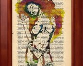 ORIGINAL AND UNIQUE ---- Nude - Print of a my painting on a page original of Italian dictionary of 1938