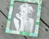 shades of green --- mosaic picture frame -- holds a 6x9 photo