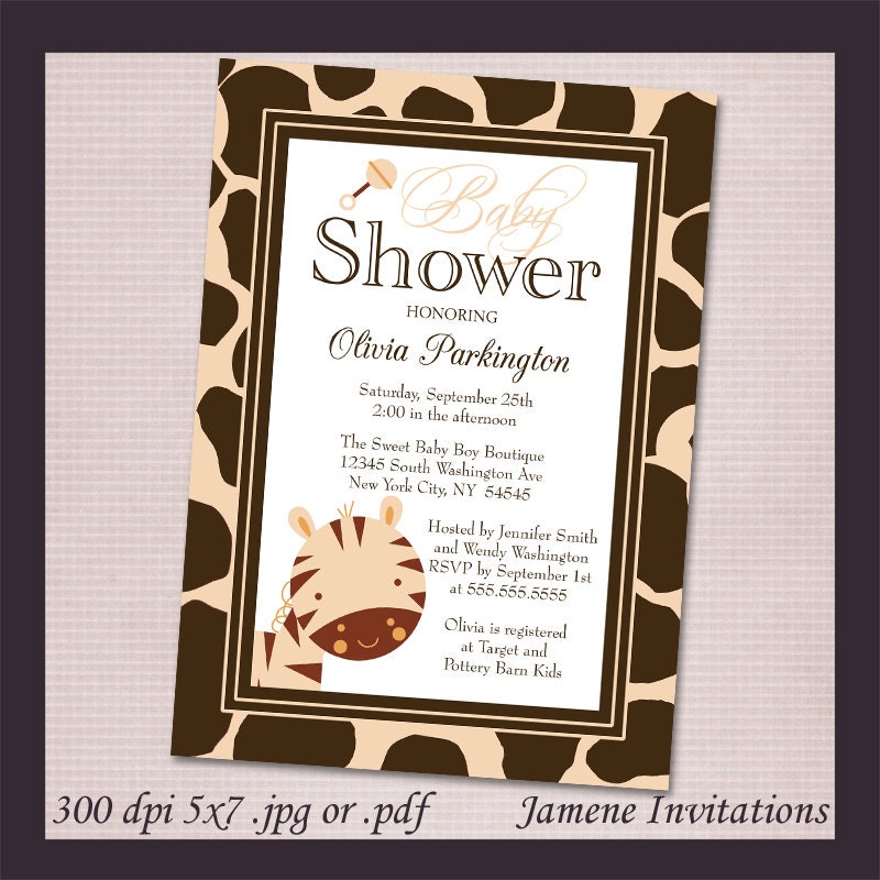 Boy's / Neutral Zebra Baby Shower Invitation Digital File - Print Your Own Il_570xn