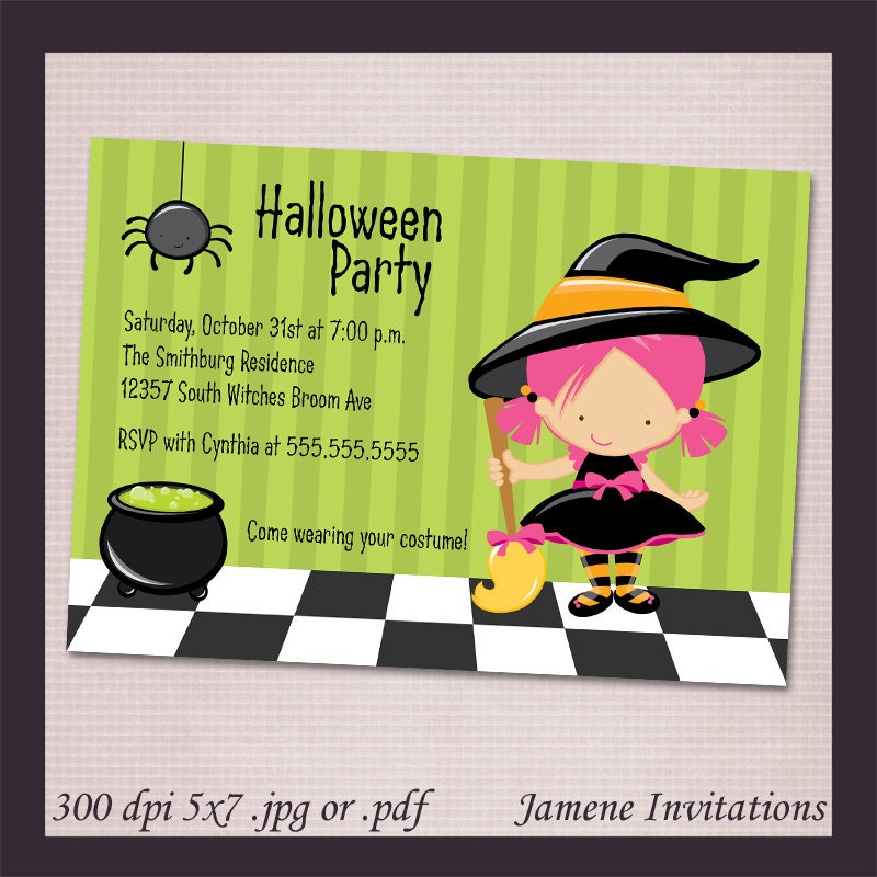 Cute Witch Halloween Costume Party Printable Invitation - Print your Own Digital Invite Il_570xn