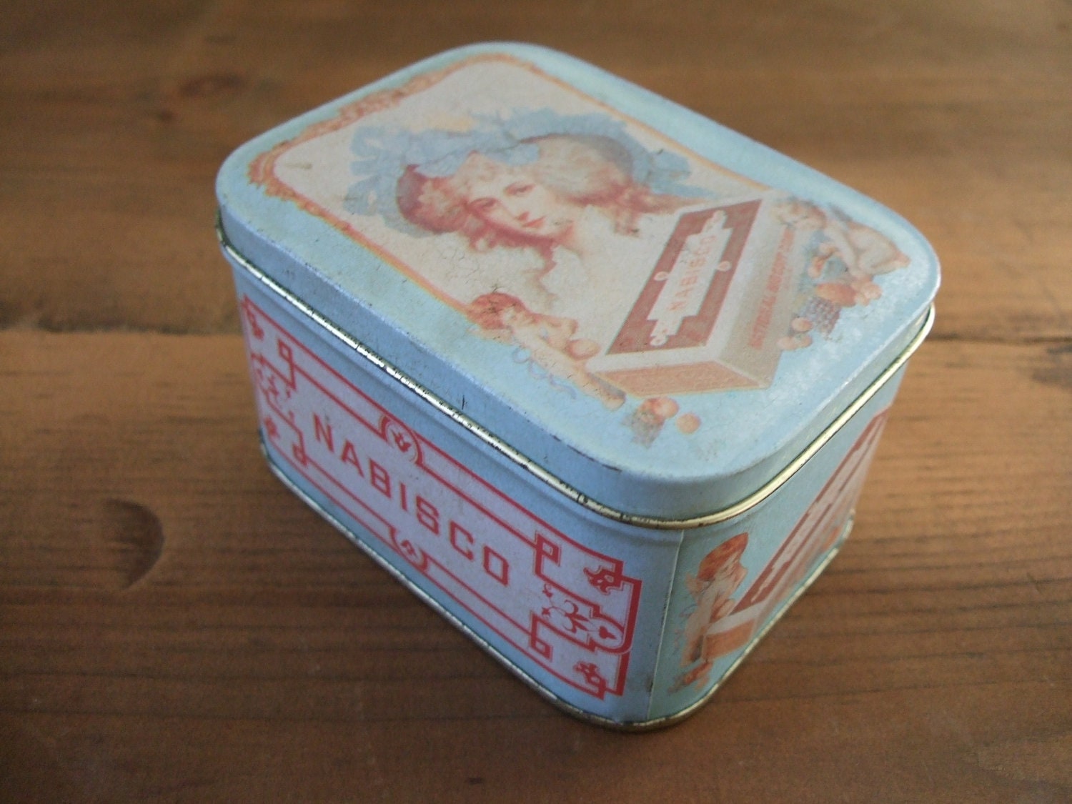 Victorian Woman Nabisco Tin Box Powder Blue