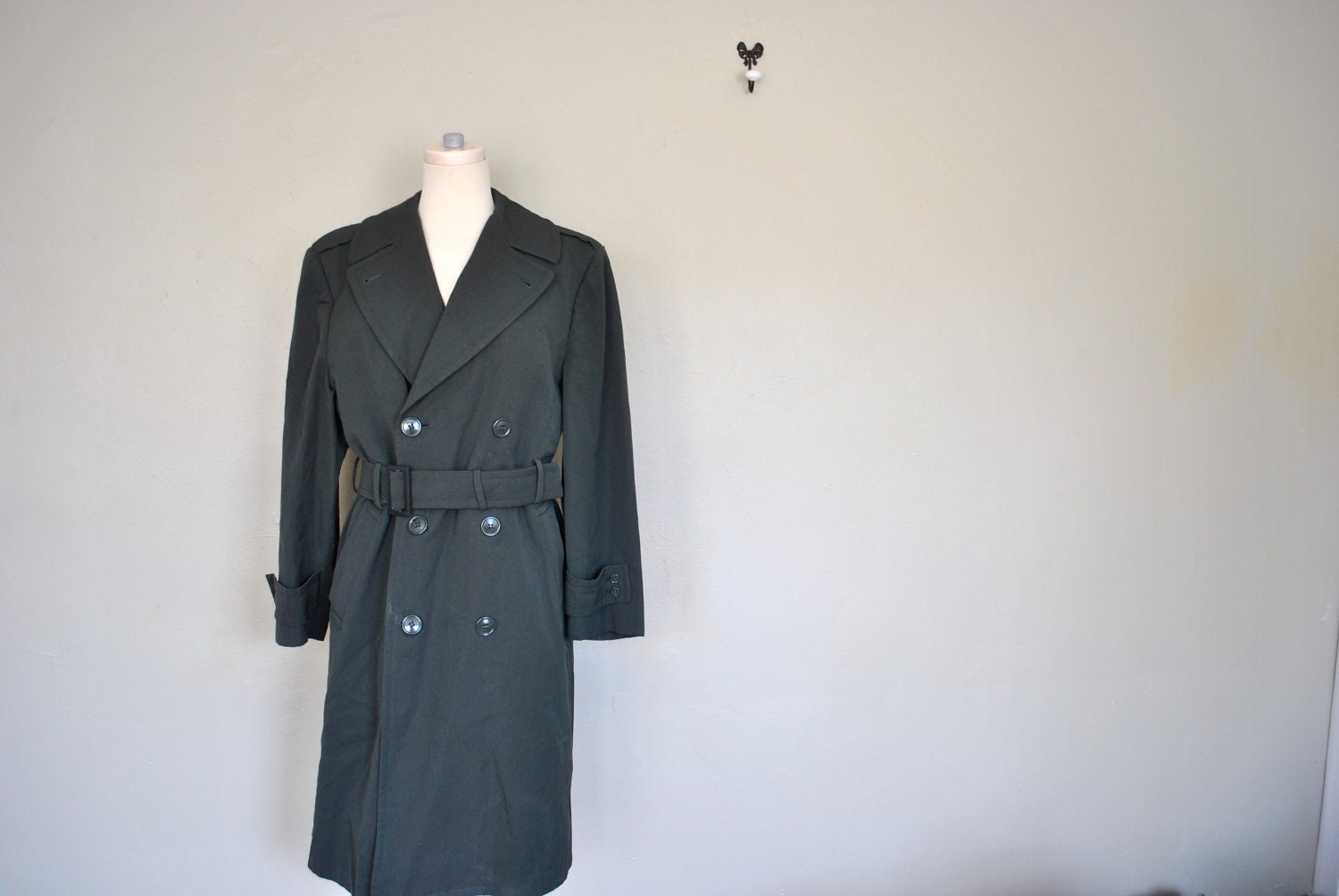 Men's Army Long Coat - AG-44 Wool Garbadine Wool Trench Coat - Small Army Memorabilia Jacket - Overcoat 1970s Arm