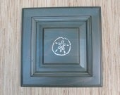 Sand Dollar Art - blue reclaimed wood cabinet door - coastal wall decor