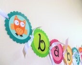 Bright Owl Banner - baby shower, birthday party, kid's room decoration - Party Hoot Owl Collection