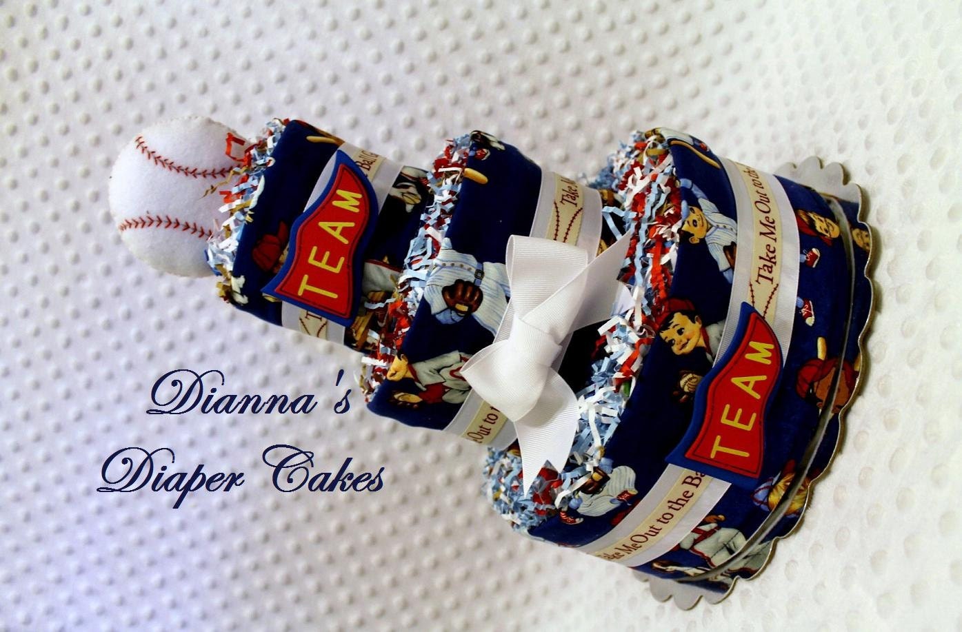 Baby Diaper Cake Baseball Shower Gift or Centerpiece
