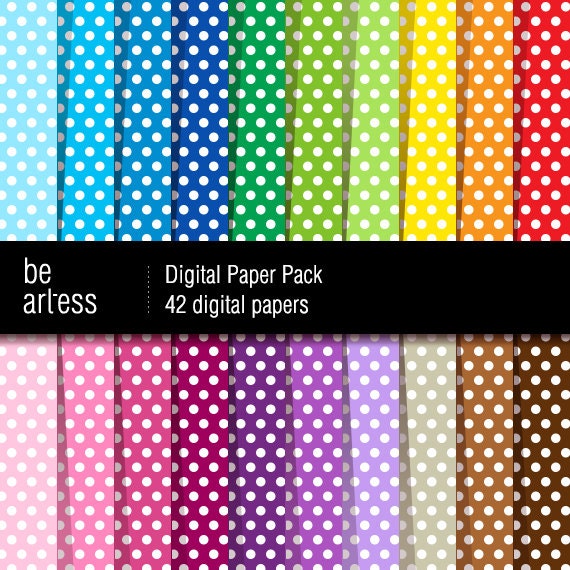 Polka Dots Digital Paper Pack - 42 small polka dots papers/ 12x12 inches or 8x11 inches(A4) - RMP0002