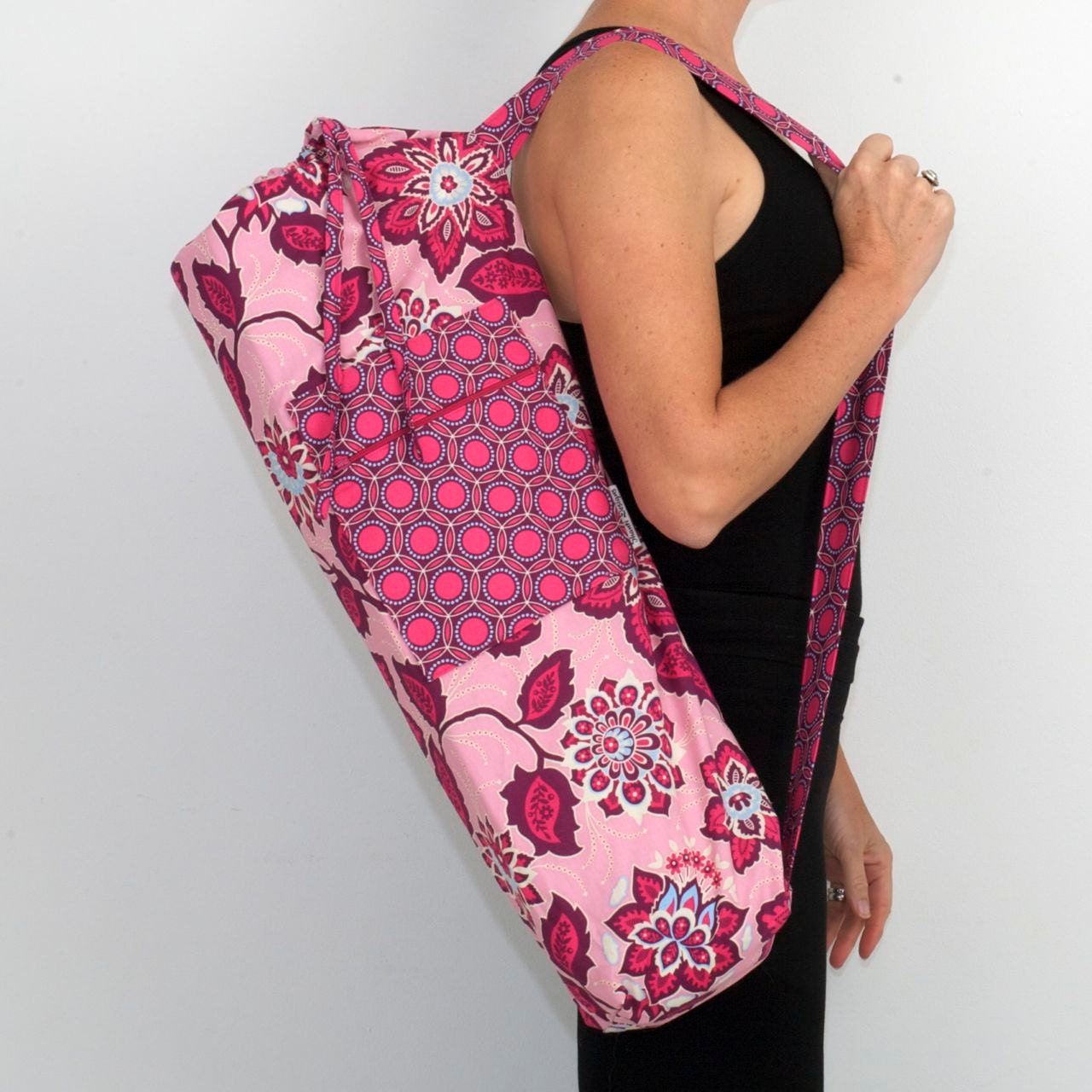 FREE SHIPPING- Yoga Bag in Joel Dewberry in Pink with a Zipper Pocket