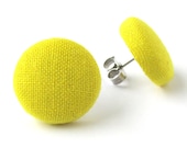 Bright yellow stud earrings button lemon sun sunflower happy