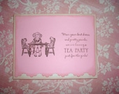 Tea Party Invitation with Envelope and Sticker Seal - Handmade - Set of Five