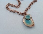 Enameled copper necklace ocean blue