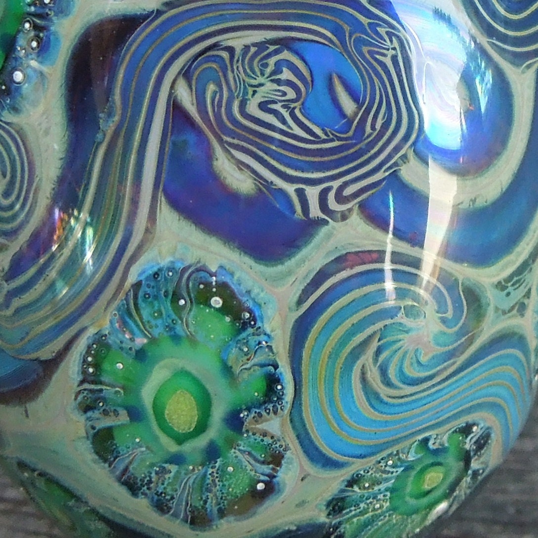 Destash... Handmade lampwork glass bead, Pendant bead. Silver glass, murrini. Hollow Bead. SRA Made in Australia