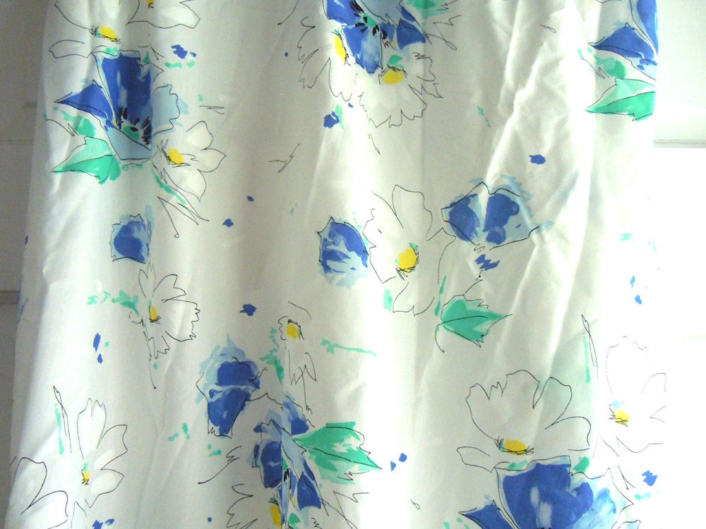 Blue and White Floral Vintage Fabric- 2 plus Yards