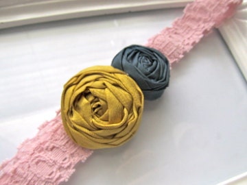Mustard and Blue fabric flower headband
